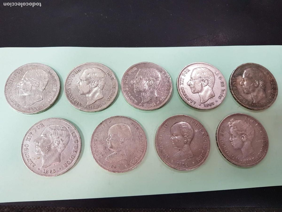Monedas de Espa&ntilde;a: LOTE DE 9 MONEDAS DE 5 PESETAS-A&Ntilde;OS 1885-1891-1898