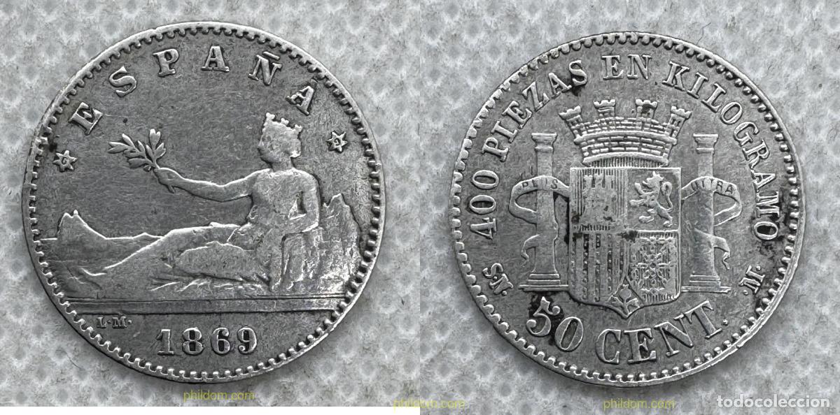 Monedas de Espa&ntilde;a: 5398 ESPA&Ntilde;A 1869 50 CENTIMOS Gobierno Provisional 1869 9-6 SN M