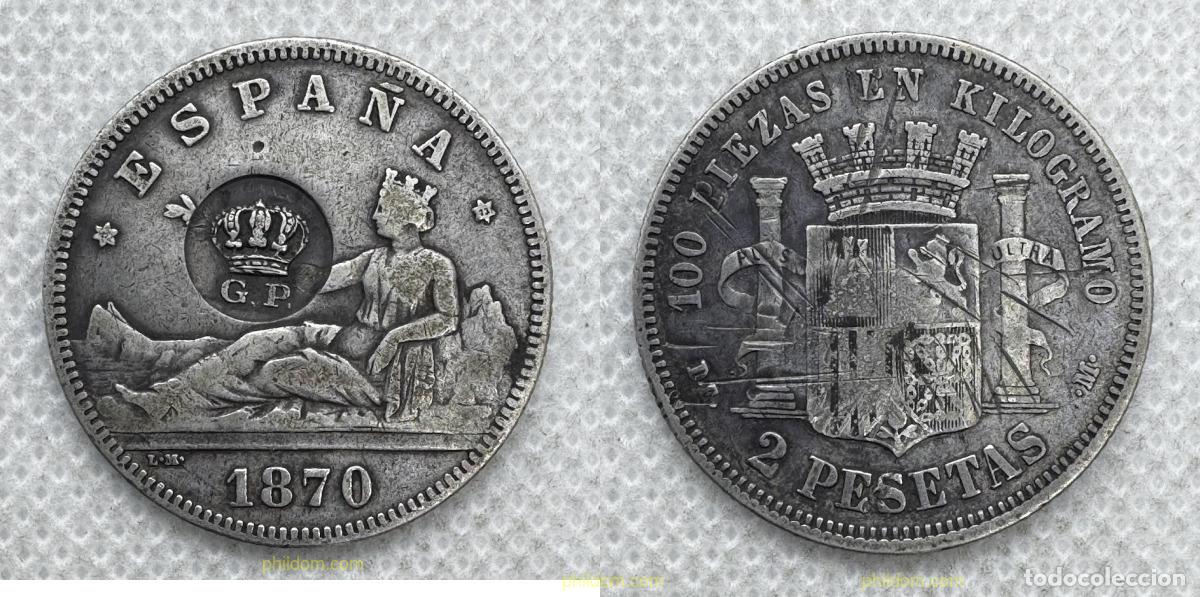 Monedas de Espa&ntilde;a: 5401 ESPA&Ntilde;A 1870 2 Pesetas Gobierno Provisional 1870 *73