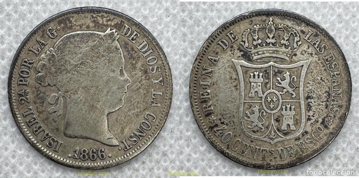 Monedas de Espa&ntilde;a: 5395 ESPA&Ntilde;A 1866 ISABEL II 1866 BARCELONA 40 CENTIMOS ESCUDO