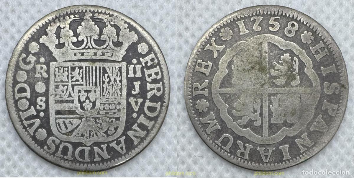 Monedas de Espa&ntilde;a: 5144 ESPA&Ntilde;A 1758 FERNANDO VI 2 REALES 1758 SEVILLA JV