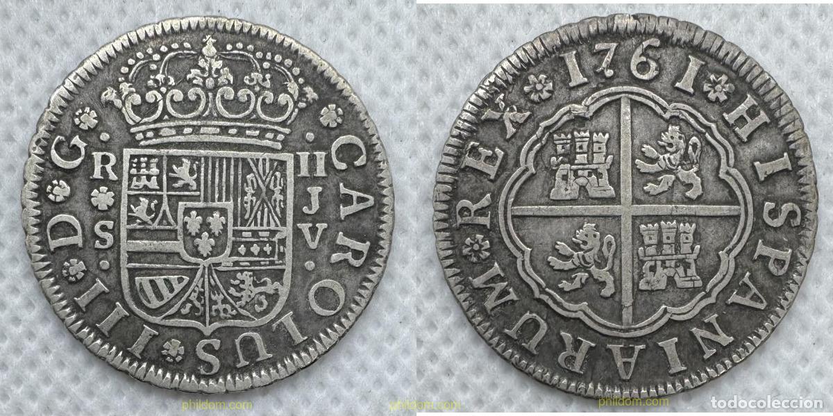 Monedas de Espa&ntilde;a: 5157 ESPA&Ntilde;A 1761 CARLOS III 2 REAL 1761 SEVILLA JV