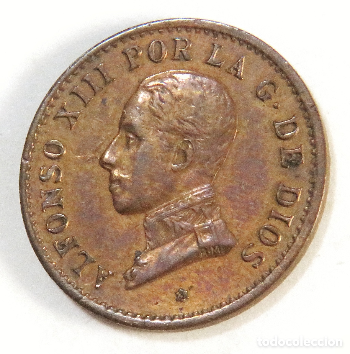 Monedas de Espa&ntilde;a: 1 C&eacute;ntimo 1913 Alfonso XIII PC-V - Estrella 3 - Muy Escasa - Cobre