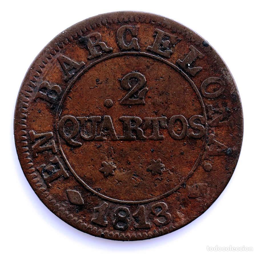 Monedas de Espa&ntilde;a: SC-Ocupaci&oacute;n Napoleonica-2 Quartos 1813 Barcelona. Cobre 4 g.