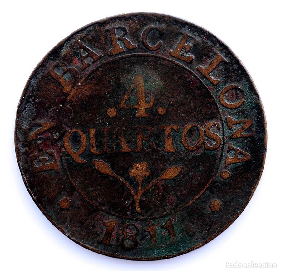 Monedas de Espa&ntilde;a: SC-Spain. Jos&eacute; Napole&oacute;n. 4 cuartos 1811 Barcelona. Cobre 8 g.