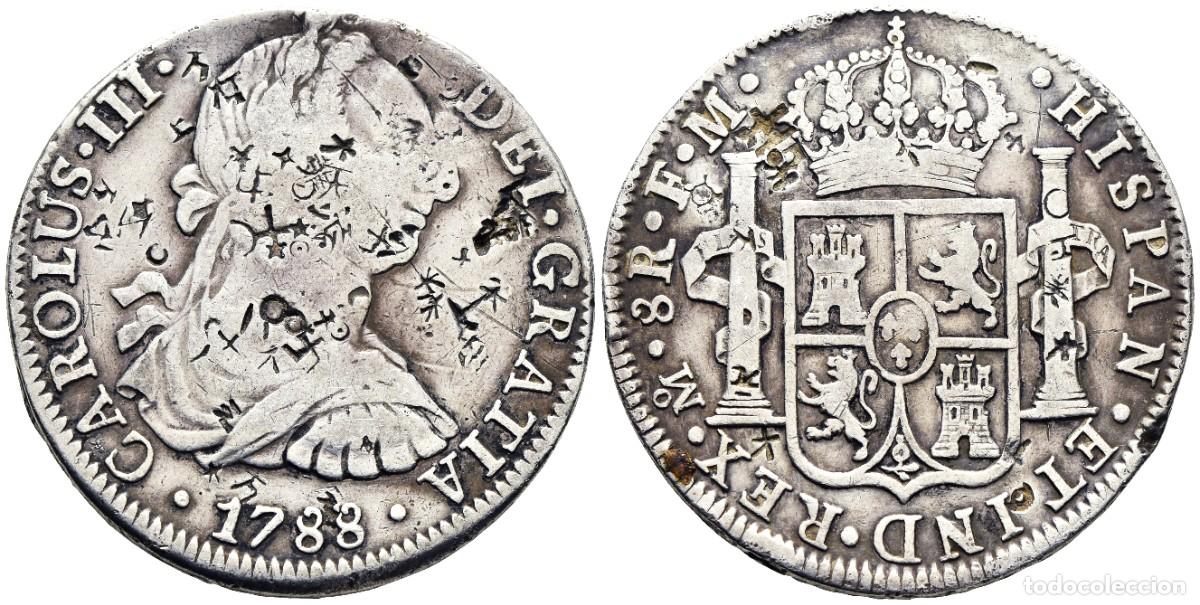 Monedas de Espa&ntilde;a: *** BONITOS 8 REALES DE CARLOS III. 1788 M&Eacute;XICO FM. RESELLOS ORIENTALES. CAL-1132 ***