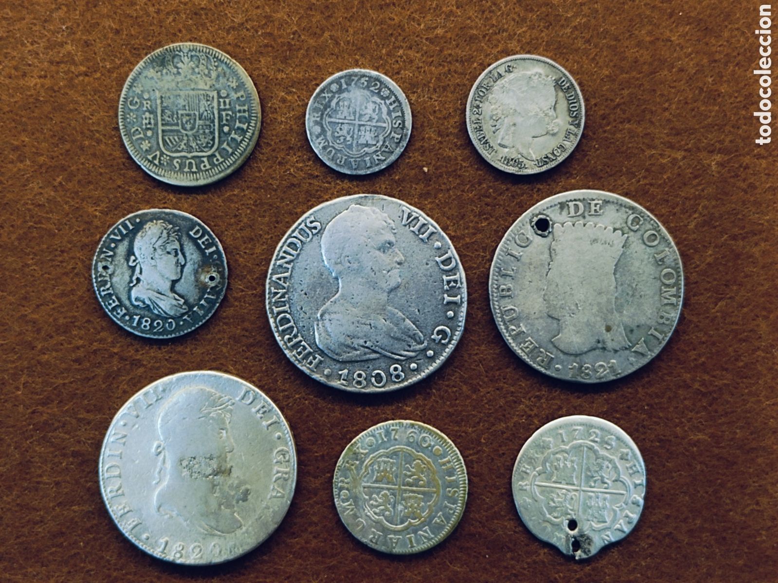Monedas de Espa&ntilde;a: LOTE DE 9 MONEDAS DE PLATA VARIADAS. 8 ,2 Y 1 REALES. FELIPE V. CARLOS IIII. FERNANDO VII. ISABEL II