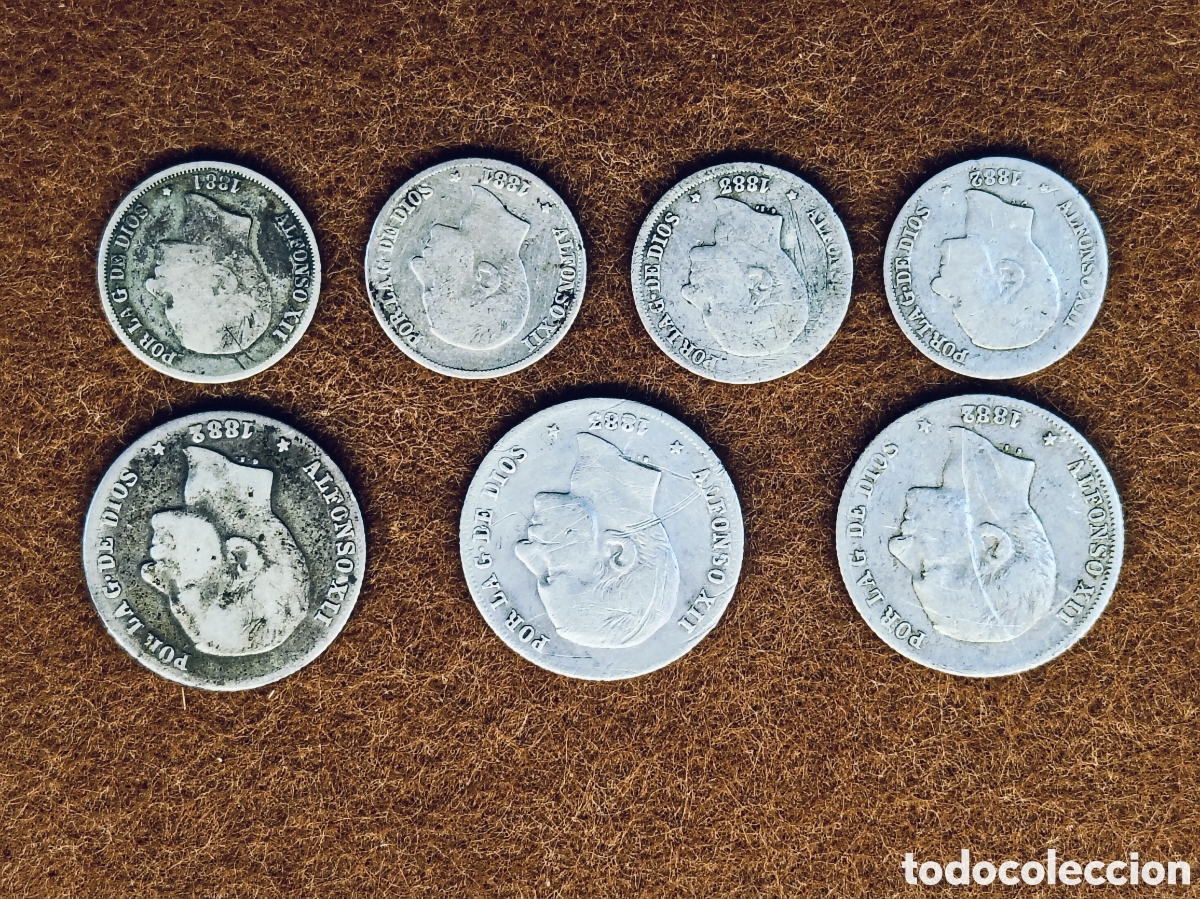 Monedas de Espa&ntilde;a: LOTE DE 7 PIEZAS . ALFONSO XII. 20 Y 10 CENTIMOS DE PESO . MANILA . 1881,1882 Y 1883