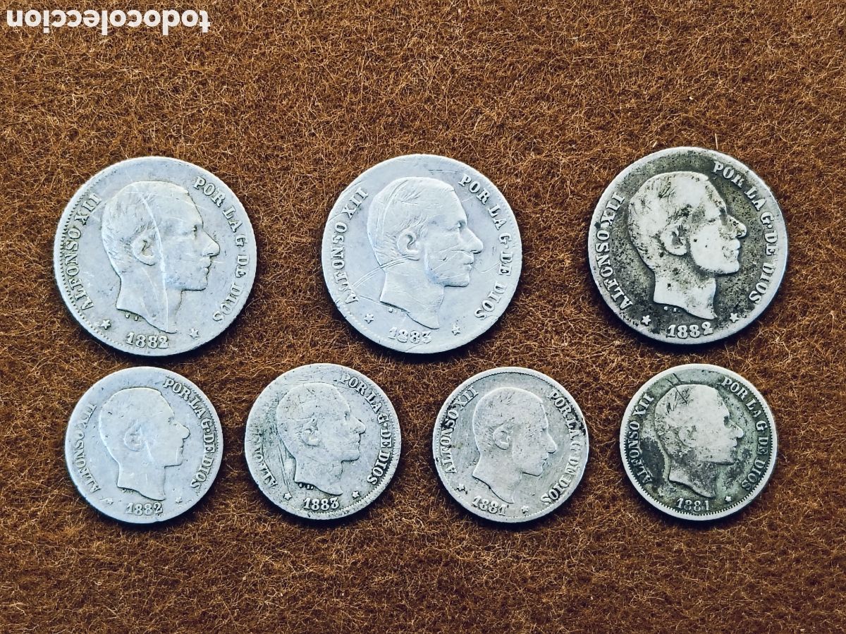 Monedas de Espa&ntilde;a: LOTE DE 7 PIEZAS . ALFONSO XII. 20 Y 10 CENTIMOS DE PESO . MANILA . 1881,1882 Y 1883