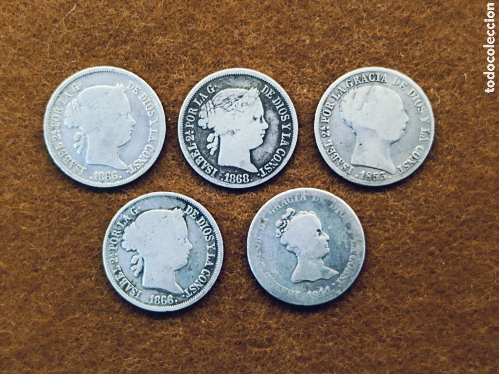 Monedas de Espa&ntilde;a: LOTE DE 6 MONEDAS ISABEL II. 4 REALES. 40 CENTIMOS DE ESCUDO Y 20 CENTIMOS DE PESO MANILA