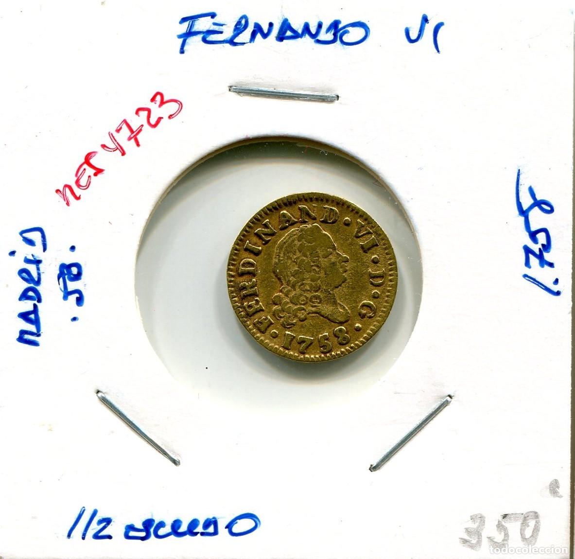 Monedas de Espa&ntilde;a: MEDIO ESCUDO FERNANDO VI A&Ntilde;O 1758 MADRID JB ( MES4723 )