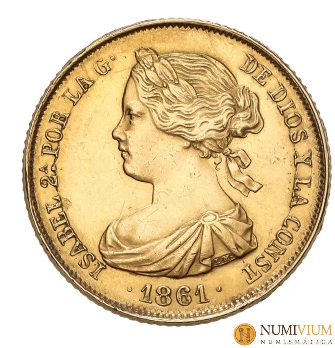 Monedas de Espa&ntilde;a: Isabel II. 100 Reales de oro. 1861.