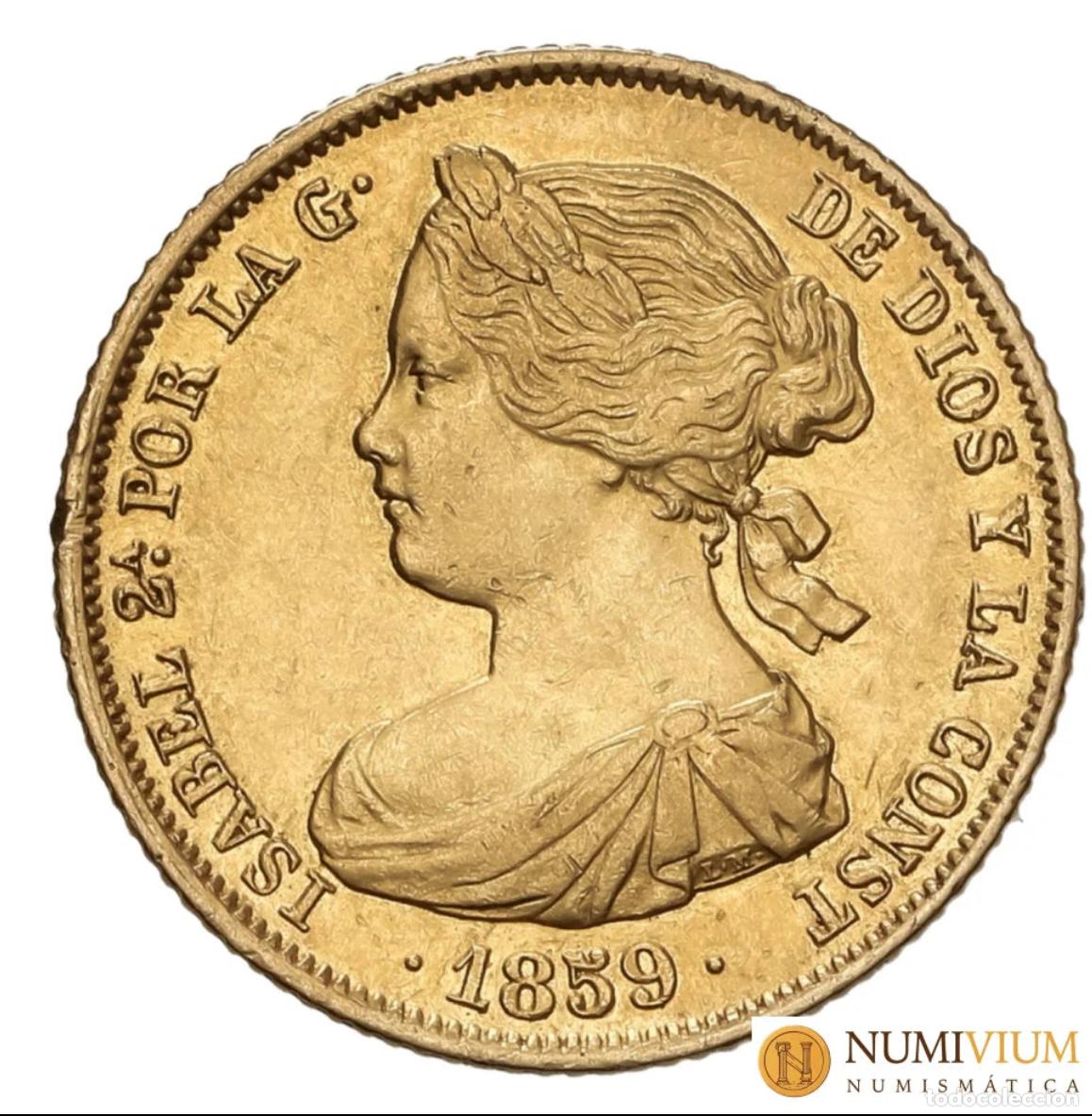 Monedas de Espa&ntilde;a: Isabel II. 100 Reales de oro. 1859. Madrid