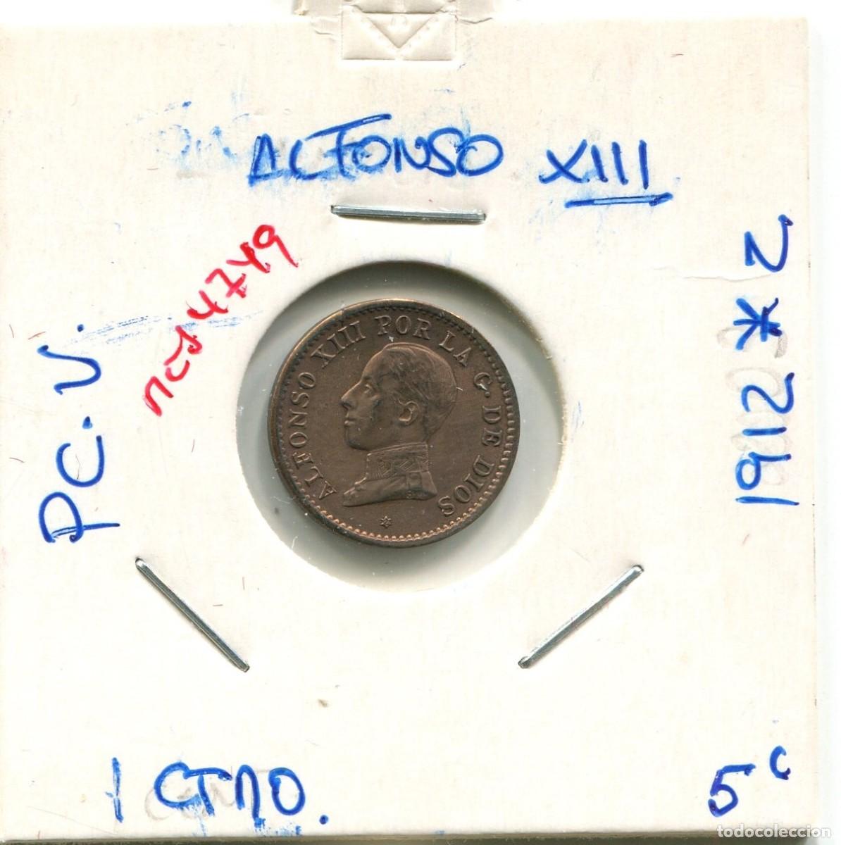 Monedas de Espa&ntilde;a: UN CENTIMO ALFONSO XIII A&Ntilde;O 1912 *2 PC.V ( MES4749 )