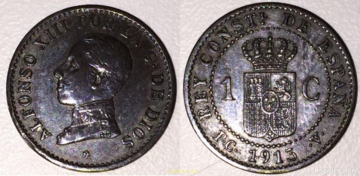 Moedas de Espanha: 224 ESPA&Ntilde;A 1913 ALFONSO XIII 1 CENTIMO 1913