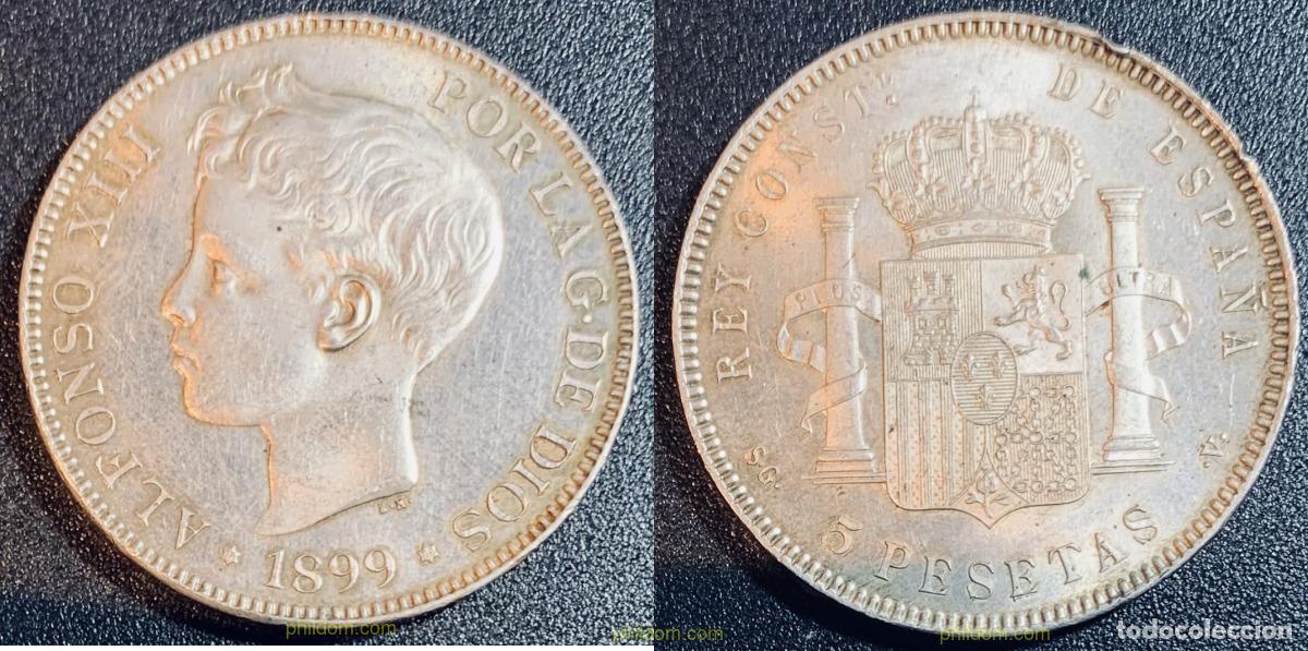 Moedas de Espanha: 792 ESPA&Ntilde;A 1899 ALFONSO XIII 5 PESETAS 1899 18-99 MADRID SG V