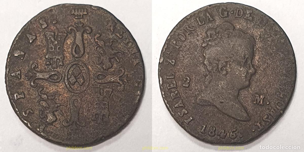 Moedas de Espanha: 502 ESPA&Ntilde;A 1846 ISABEL II. 2 MARAVEDIS.1846 SEGOBIA