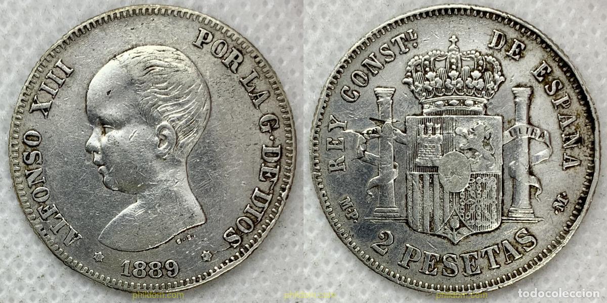 Monedas de Espa&ntilde;a: 2638 ESPA&Ntilde;A 1889 2 Pesetas Alfonso XIII 1889 Madrid MP M