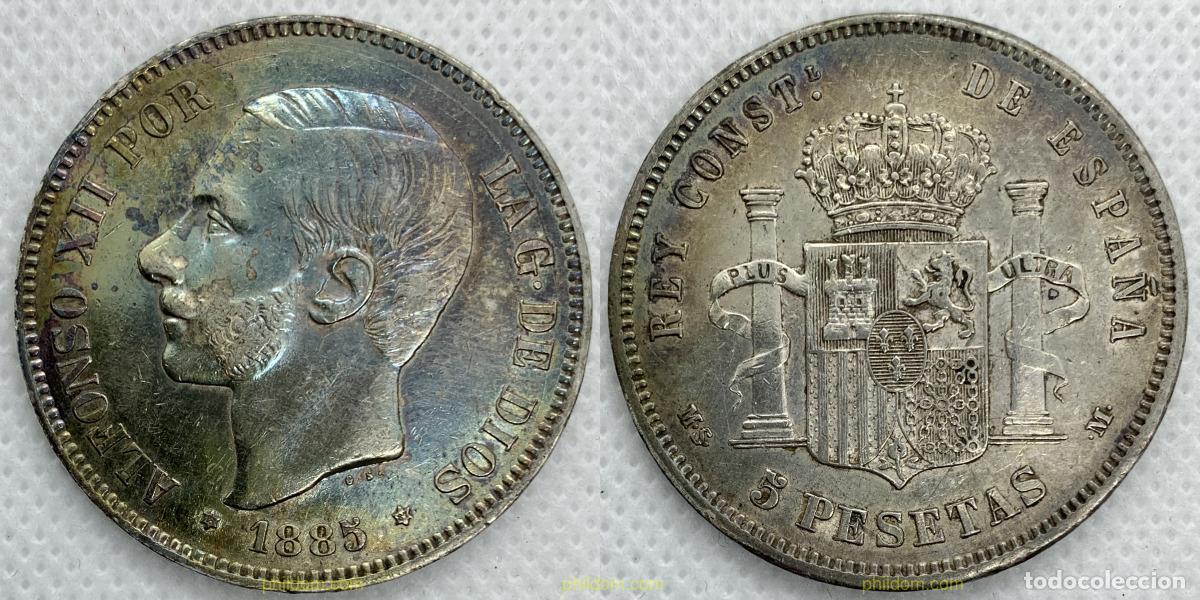 Monedas de Espa&ntilde;a: 2528 ESPA&Ntilde;A 1885 ALFONSO XII 5 PESETAS 1885 18-87 MADRID MS M