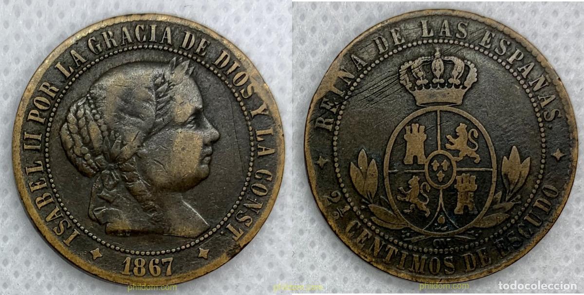 Monedas de Espa&ntilde;a: 2480 ESPA&Ntilde;A 1867 ISABEL II - 2 1/2 CENT.ESCUDO 1867 JUBIA