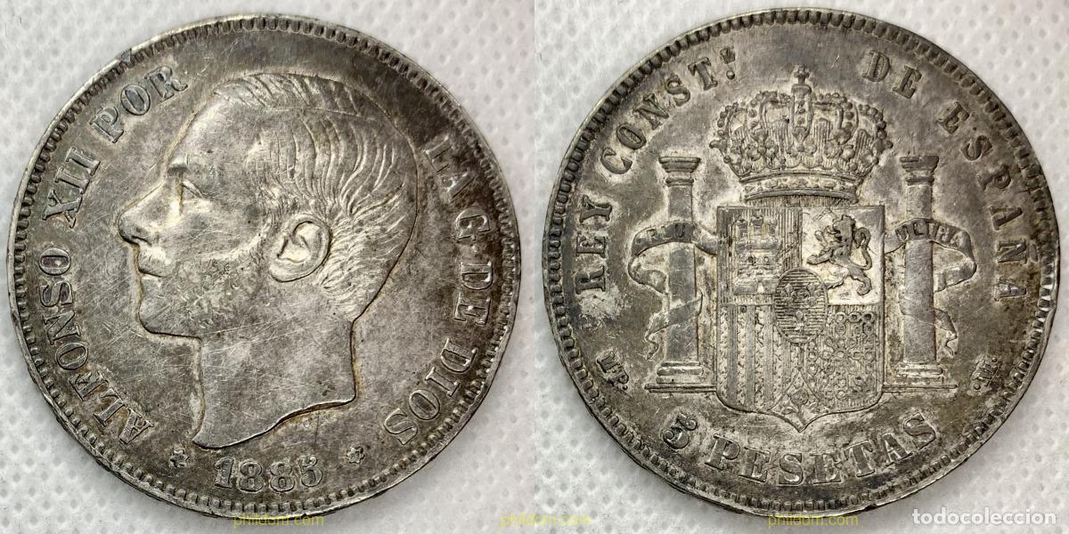 Monedas de Espa&ntilde;a: 2566 ESPA&Ntilde;A 1885 ALFONSO XII 5 PESETAS 1885 18-87 MADRID MP M