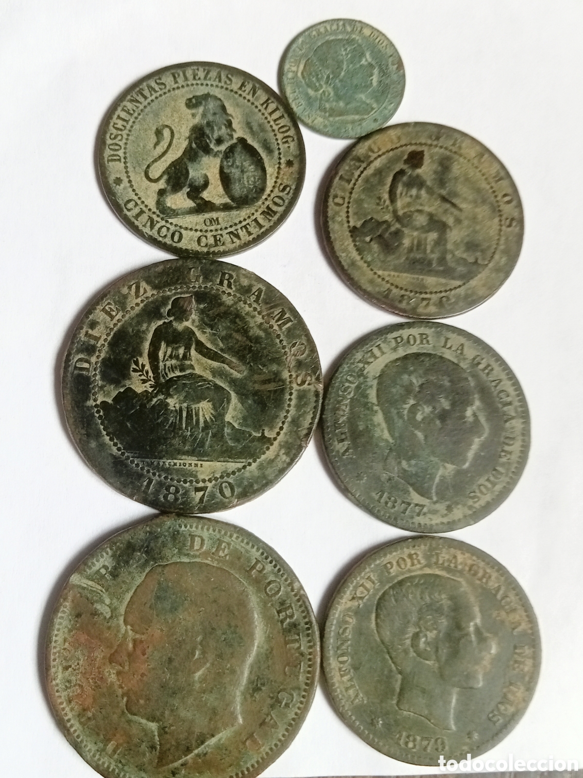 Monedas de Espa&ntilde;a: 7 MONEDAS- A&Ntilde;OS 1868 AL 1879 - CENTIMOS VARIOS