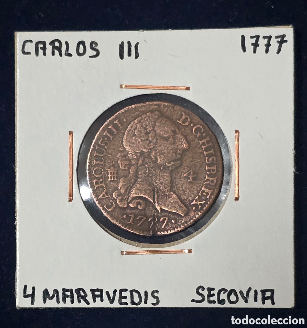 Monedas de Espa&ntilde;a: Carlos III 4 Maravedis de 1777 ceca de Segovia