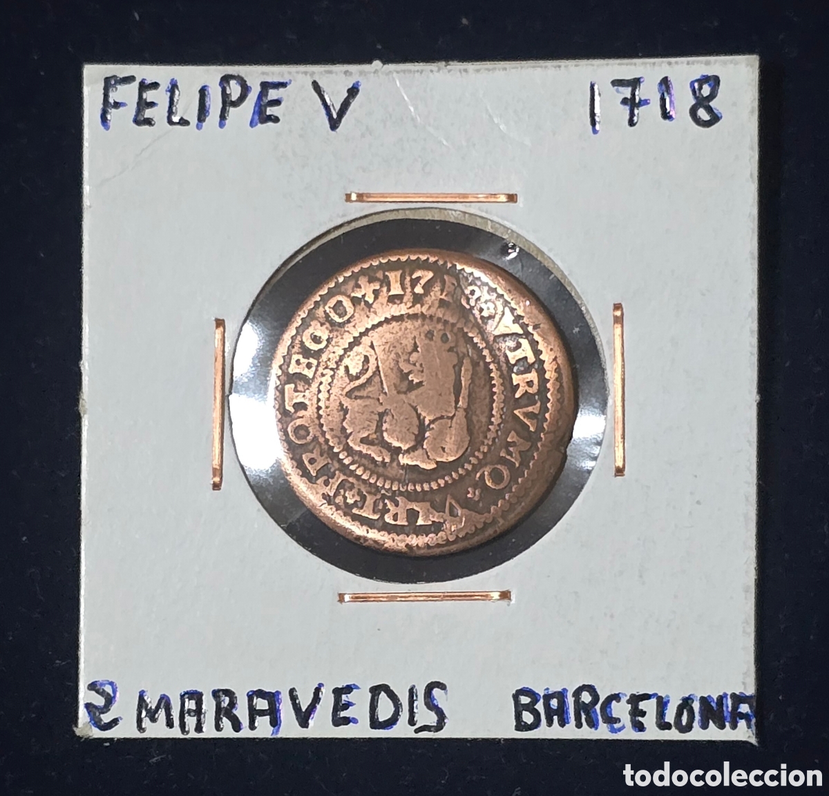 Monedas de Espa&ntilde;a: Felipe V 2 Maravedis de 1718 ceca de Barcelona