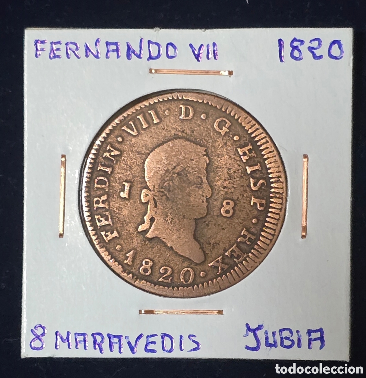 Monedas de Espa&ntilde;a: Fernando VII 8 Maravedis de 1820 Jubia