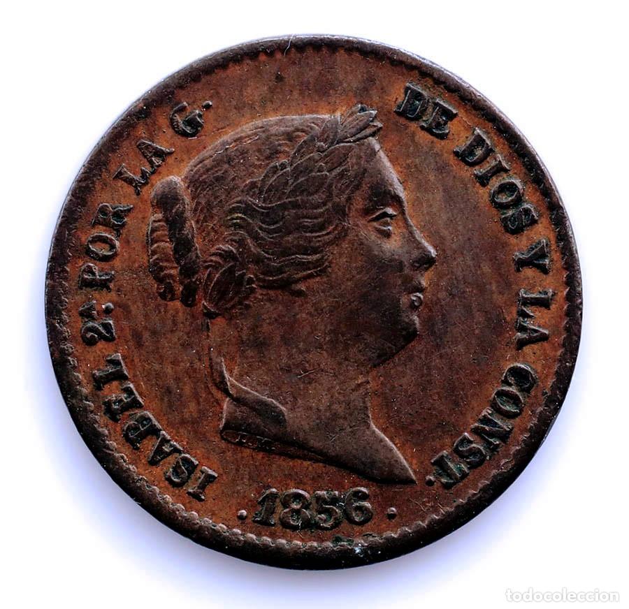 Monedas de Espa&ntilde;a: SC. Spain-Isabel II. 10 Centimos de real 1856 Segovia. MBC+/VF+. Cobre 3,7 g.