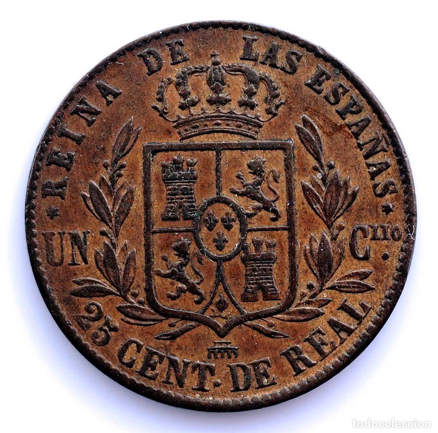 Monedas de Espa&ntilde;a: SC. Spain-Isabel II. 25 C&eacute;ntimos de real 1858 Segovia. EBC-/XF-. Cobre 9 g.