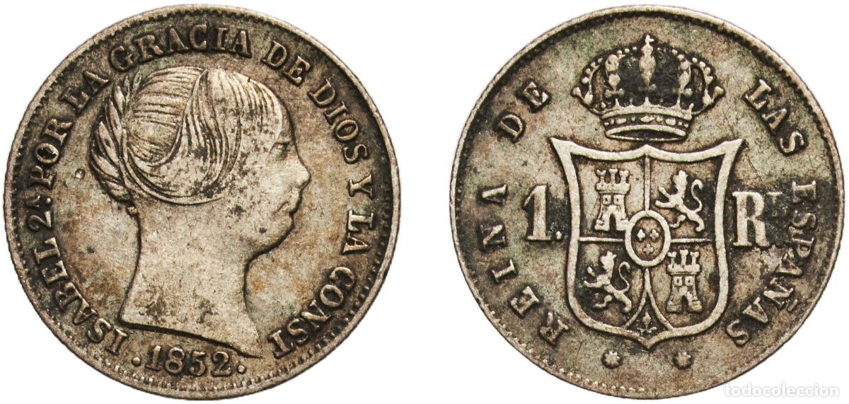Monedas de Espa&ntilde;a: Spain Kingdom 1852 1 Real - Isabel II Silver (.900) Barcelona Mint 1.33g XF KM 598
