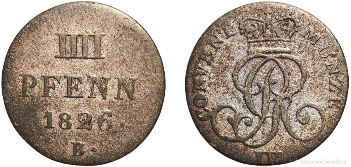 Monedas de Espa&ntilde;a: Germany Kingdom of Hannover 1826 B 4 Pfennigs - George IV Billon (.187 silver) Hanover Mint 0.9g VF