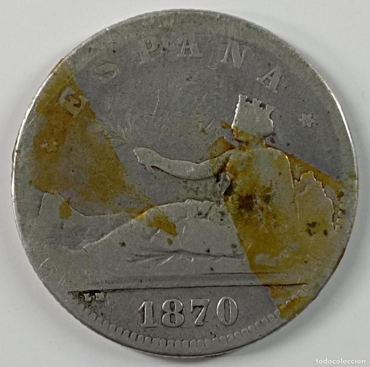 Monedas de Espa&ntilde;a: Moneda de Espa&ntilde;a 2 pesetas Gobierno Provisional 1870 de plata