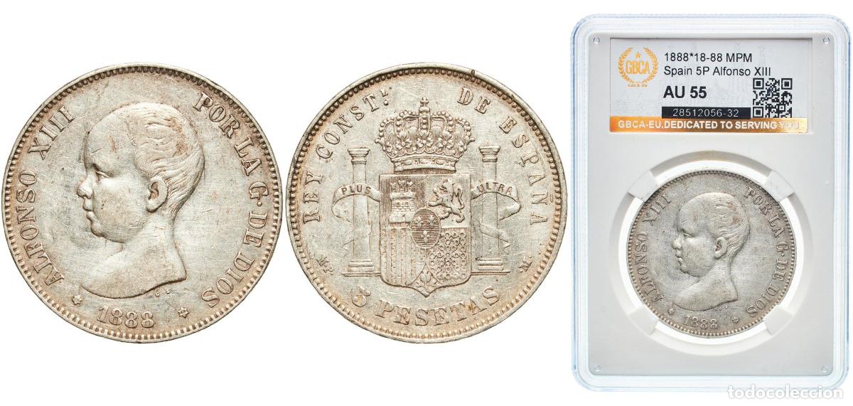 Monedas de Espa&ntilde;a: Spain Kingdom 1888 18-88 MPM 5 Pesetas - Alfonso XIII (1st portrait) Silver (.900) (10643900) 25g