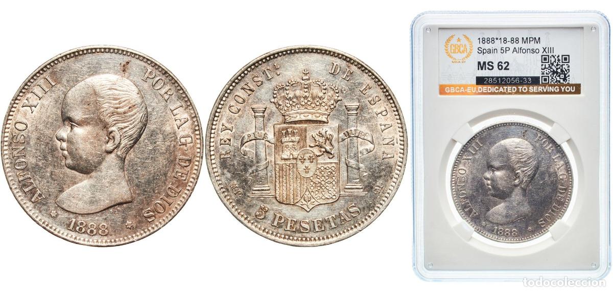Monedas de Espa&ntilde;a: Spain Kingdom 1888 18-88 MPM 5 Pesetas - Alfonso XIII (1st portrait) Silver (.900) (10643900) 25g