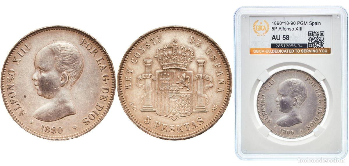 Monedas de Espa&ntilde;a: Spain Kingdom 1890 18-90 PGM 5 Pesetas - Alfonso XIII (1st portrait) Silver (.900) (3000000) 25g G