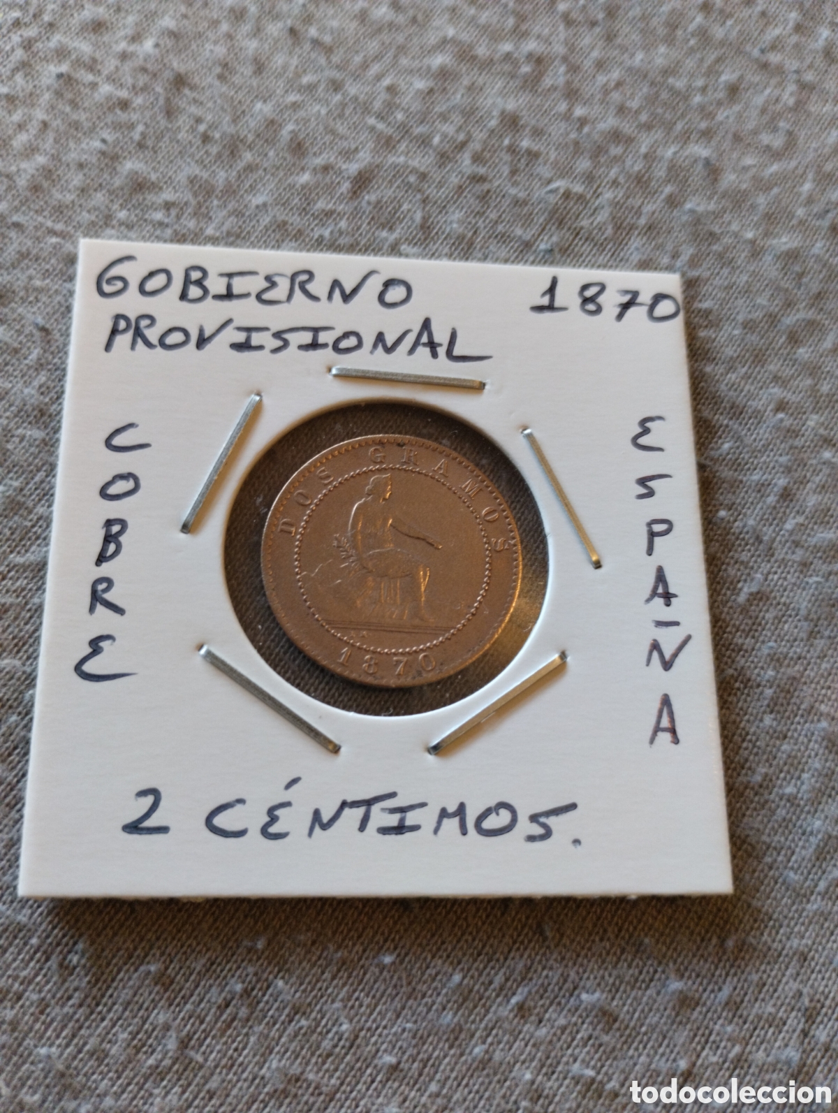 Monedas de Espa&ntilde;a: Moneda 2 c&eacute;ntimos Gobierno provisional a&ntilde;o 1870 mbc encartonada