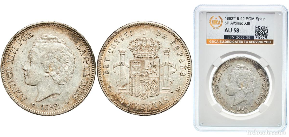Monedas de Espa&ntilde;a: Spain Kingdom 1892 18-92 PGM 5 Pesetas - Alfonso XIII (2nd portrait) Silver (.900) (7000000) 25g G