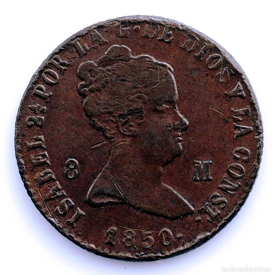 Monedas de Espa&ntilde;a: SC-Spain-Isabel II. 8 maraved&iacute;s 1850 Jubia. MBC+/VF+ Cobre 10,5 g