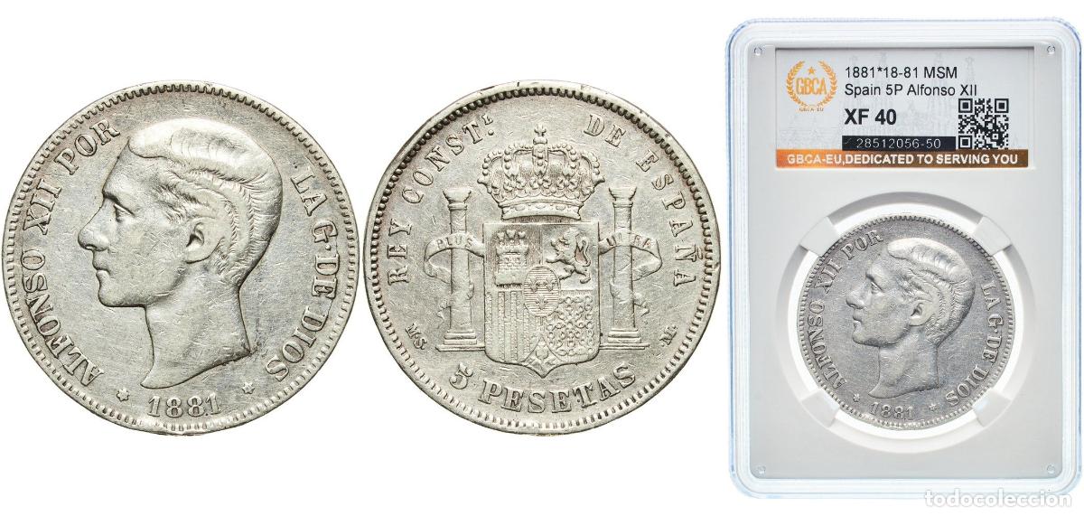 Monedas de Espa&ntilde;a: Spain Kingdom 1881 18-81 MSM 5 Pesetas - Alfonso XII (2nd portrait) Silver (.900) (699000) 25g GBC