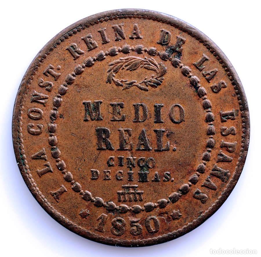 Monedas de Espa&ntilde;a: SC-Spain-Isabel II. 1/2 Real 5 decimas 1850 Segovia. EBC-/XF- Cobre 19,2 g