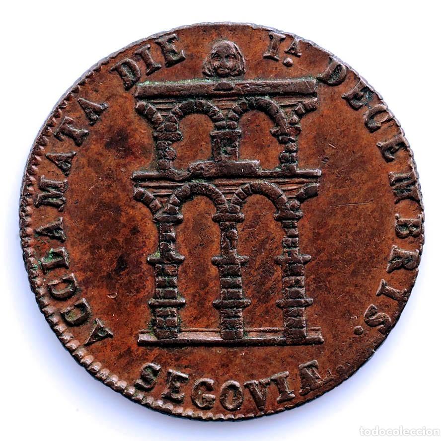 Monedas de Espa&ntilde;a: SC. Spain-Isabel II. Medalla Mayoria de edad 1843 Segovia. EBC/XF Cobre 4,7 g.