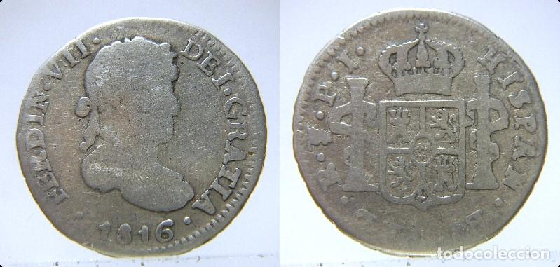 Monedas de Espa&ntilde;a: Moneda de Fernando VII 1/2 Real 1816 POTOS&Iacute; - PJ ESCASA