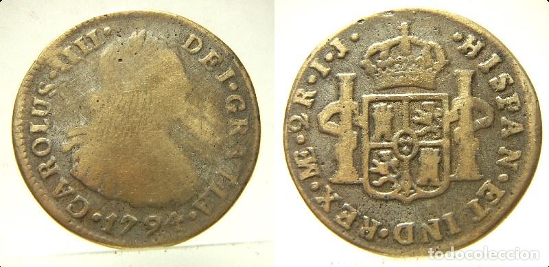 Monedas de Espa&ntilde;a: Moneda de CARLOS IV 2 REALES 1794 LIMA IJ, Falsa de &eacute;poca 5,80 gr.