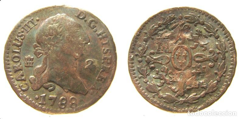 Monedas de Espa&ntilde;a: Moneda de CARLOS III 2 MARAVEDIS 1788 SEGOVIA