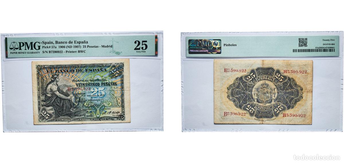Monedas de Espa&ntilde;a: Spain Kingdom 1906 (ND 1907) 25 Pesetas -Madrid Paper (28000000) PMG Very Fine 25 P 57a