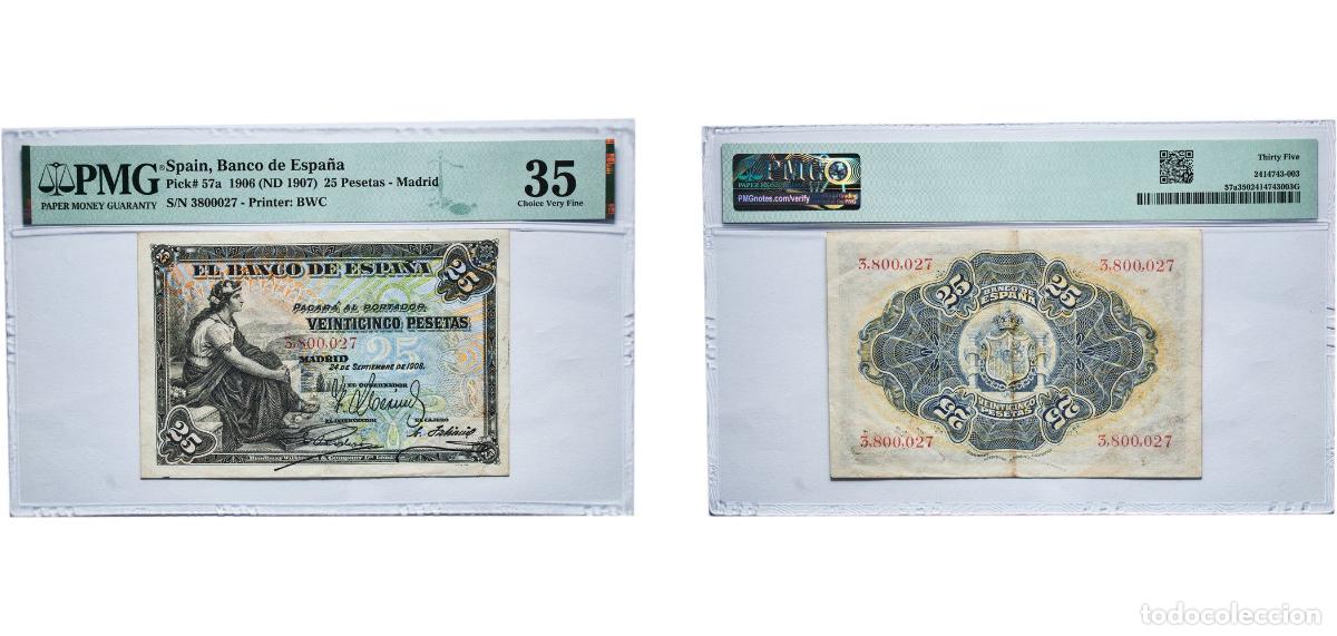 Monedas de Espa&ntilde;a: Spain Kingdom 1906 (ND 1907) 25 Pesetas -Madrid Paper (28000000) PMG Choice Very Fine 35 P 57a