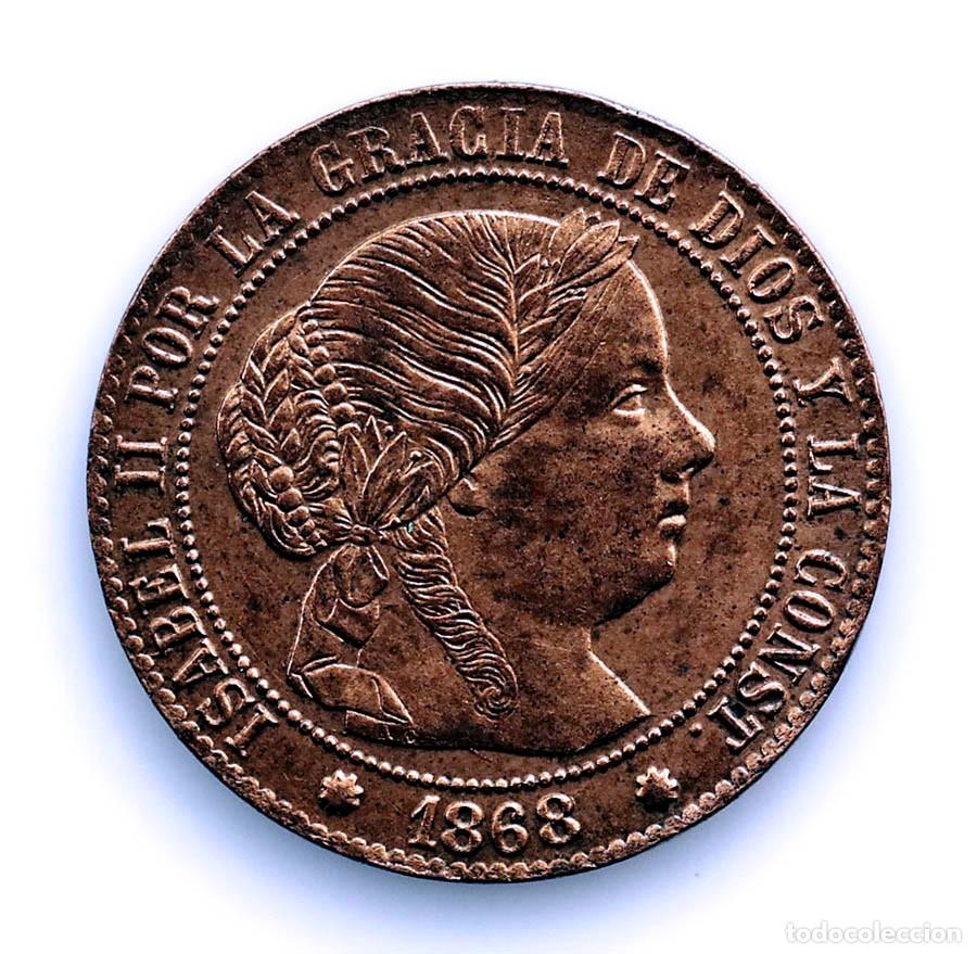 Monedas de Espa&ntilde;a: SC-Spain-Isabel II. 1/2 centimo de Escudo 1868 Barcelona. EBC/EBC+. Cobre 1,25 g