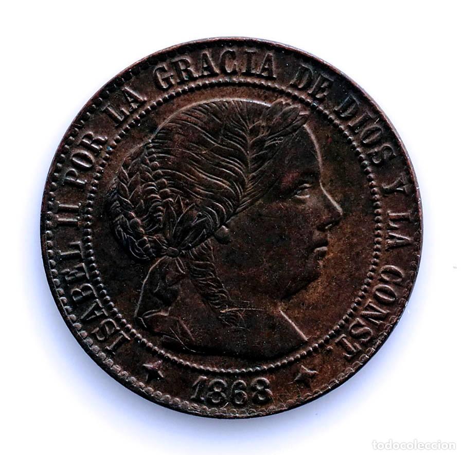 Monedas de Espa&ntilde;a: SC-Spain-Isabel II. 1/2 c&eacute;ntimo de Escudo 1868 Jubia. EBC/XF. Cobre 1,25 g